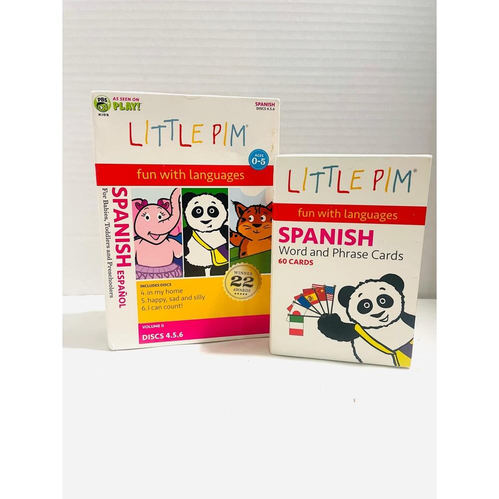 Little Pim Fun with Languages Volume 2 Spanish DVDs & Word and Phrase Cards Lot